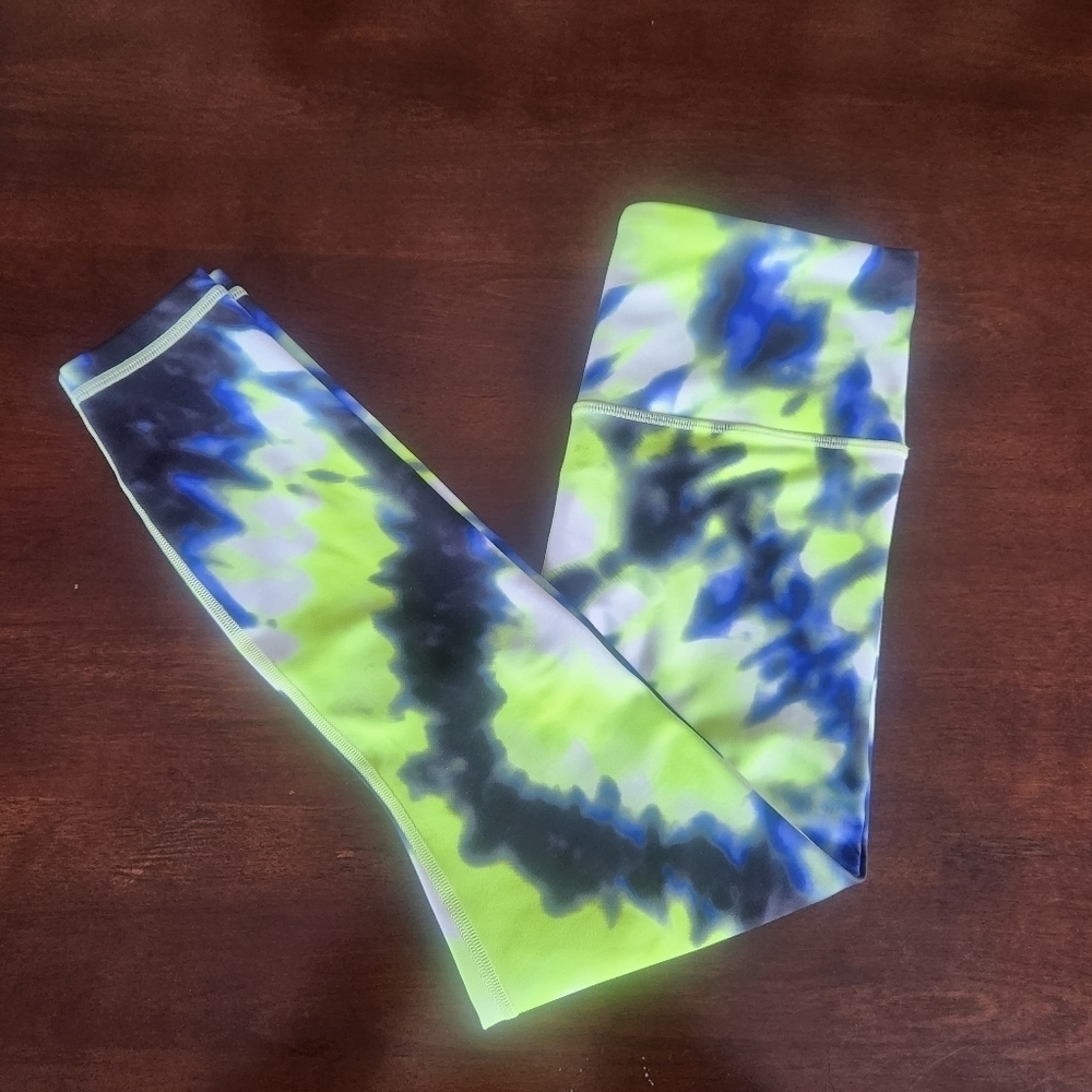 ATHLETA Elation Tie Dye 7/8 Tight Legging Yoga Sports Running Lime Neon Green s
